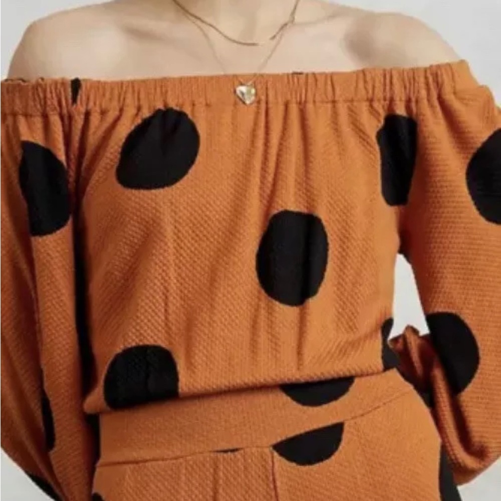 Polka Dot Wide-Leg Pants - Rust/Black - Picture 4 of 10